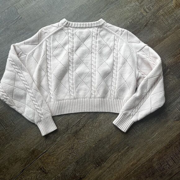 Sunday Best Aritzia Sweater Womens XS Light Pink Cable Knit Merino Wool Crop - Picture 9 of 9